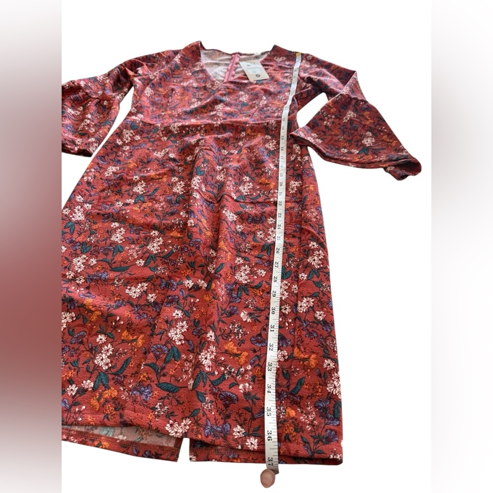 NEW Boutique Gilli Rust Floral Sheath Dress Bell‎ Sleeve V- Neck Mini Medium - Picture 12 of 12